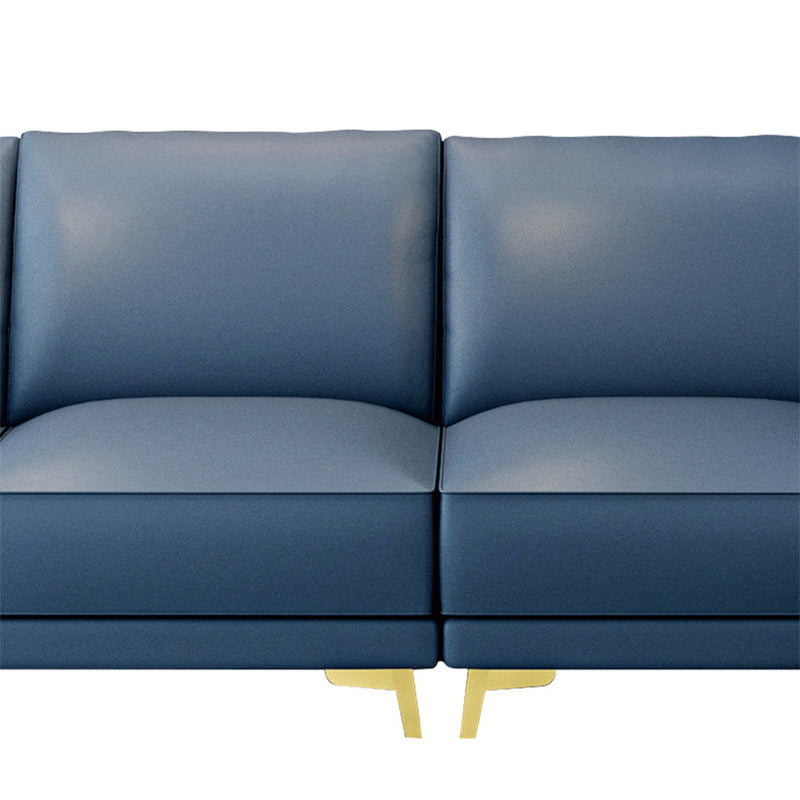 Modern Genuine Leather Sectional Square Arm Sofa with Removable Cushions