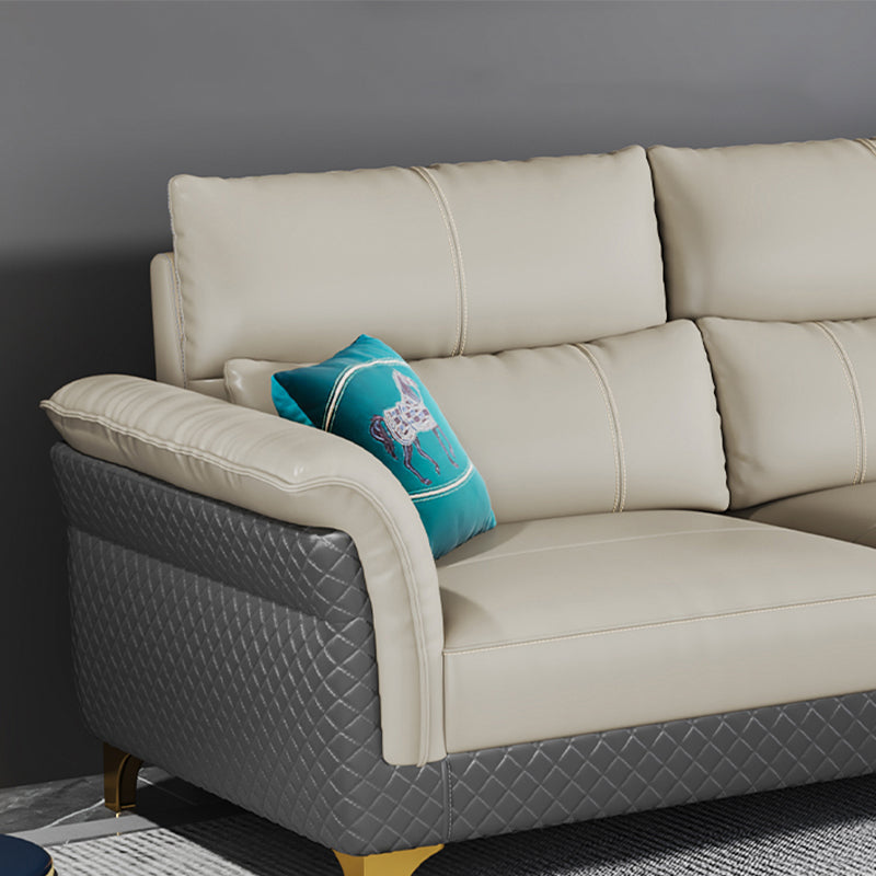 Contemporary Grey Sectional High Back Pillow Top Arm Sofa for Living Room