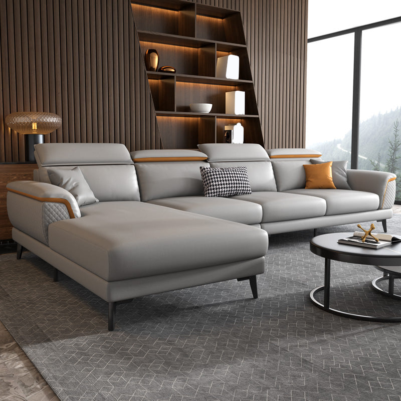 L-Shape Faux Leather Slipcovered Sofa Stain-Resistant Sectional and Chaise for 4 People