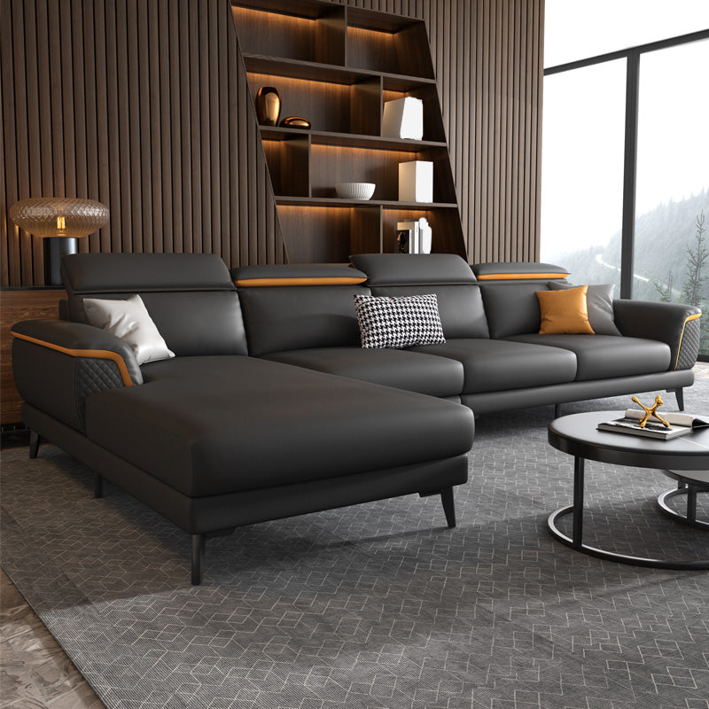 L-Shape Faux Leather Slipcovered Sofa Stain-Resistant Sectional and Chaise for 4 People