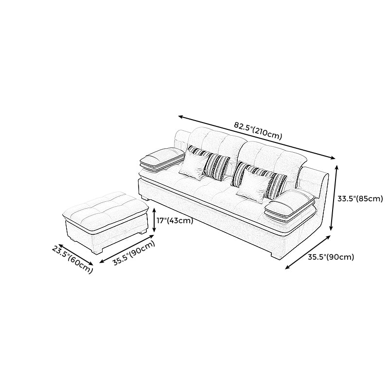 Scandinavian Light Gray Pillow Top Arm Sofa Slipcovered Sectional with Pocket Storage