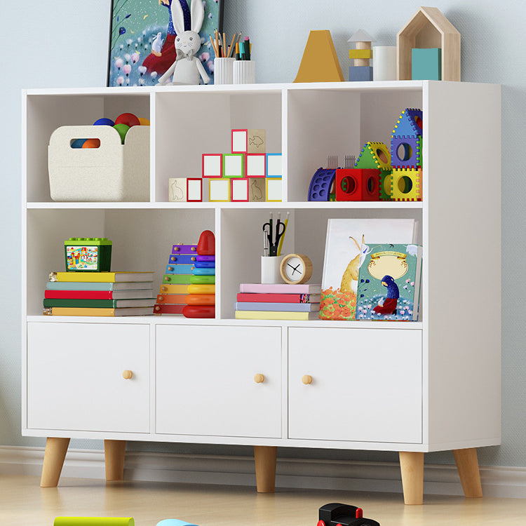 Wooden Shelf Bookcase Closed Back Bookshelf with Doors for Office