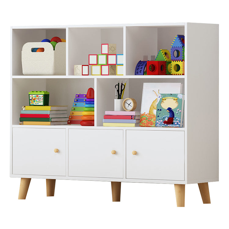 Wooden Shelf Bookcase Closed Back Bookshelf with Doors for Office