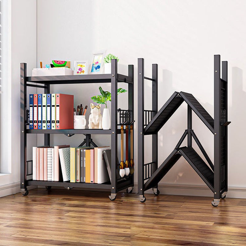 Foldable Bookcase Open Back Bookshelf with Casters for Study Room Office