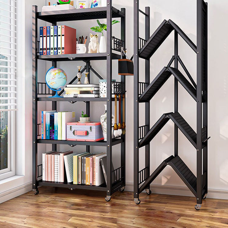 Foldable Bookcase Open Back Bookshelf with Casters for Study Room Office