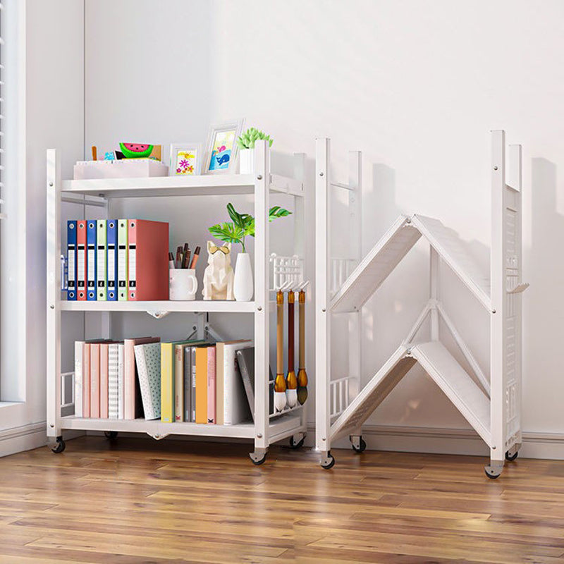 Foldable Bookcase Open Back Bookshelf with Casters for Study Room Office