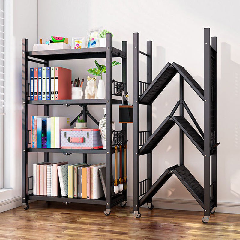 Foldable Bookcase Open Back Bookshelf with Casters for Study Room Office