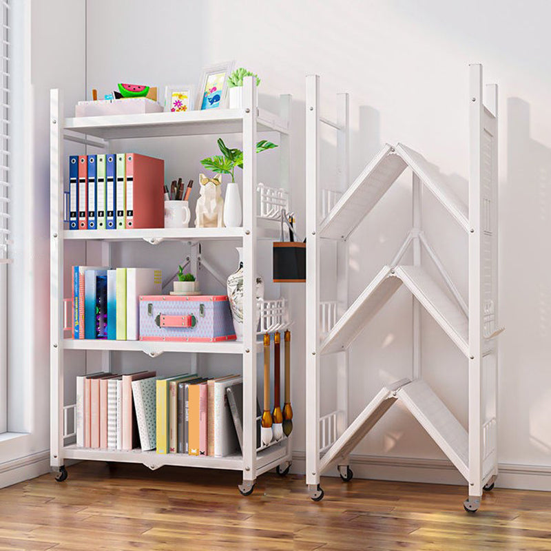 Foldable Bookcase Open Back Bookshelf with Casters for Study Room Office