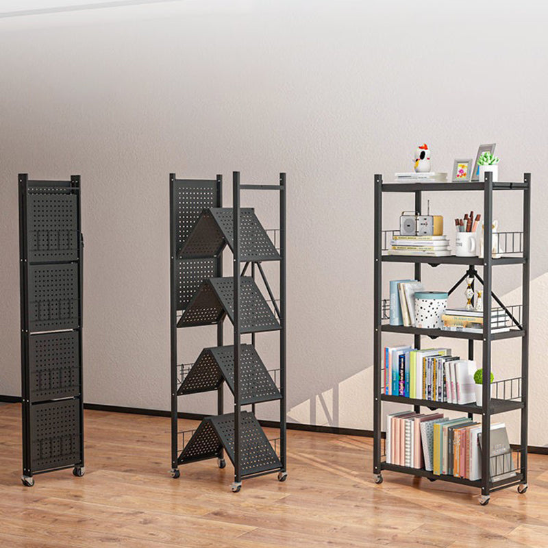 Foldable Bookcase Open Back Bookshelf with Casters for Study Room Office