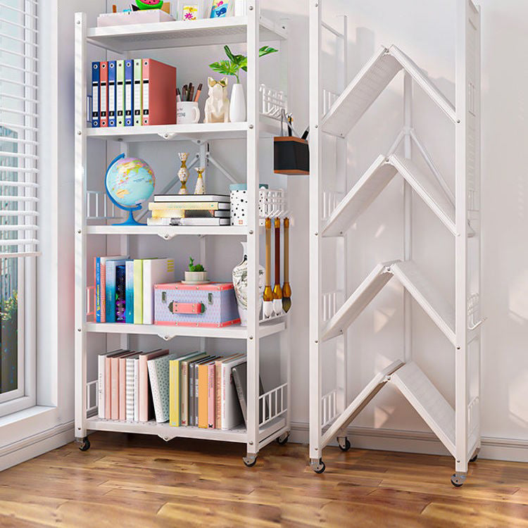 Foldable Bookcase Open Back Bookshelf with Casters for Study Room Office