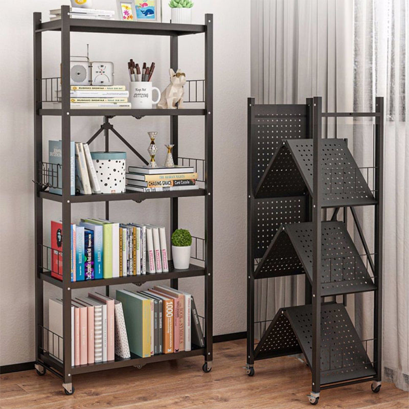 Foldable Bookcase Open Back Bookshelf with Casters for Study Room Office