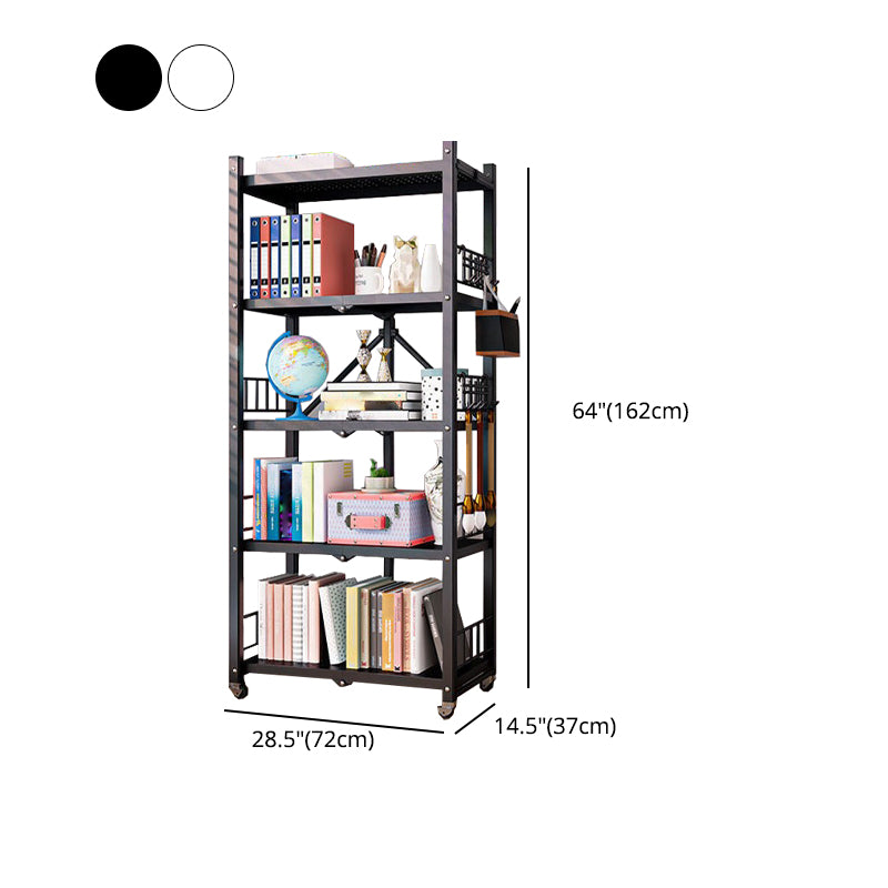 Foldable Bookcase Open Back Bookshelf with Casters for Study Room Office