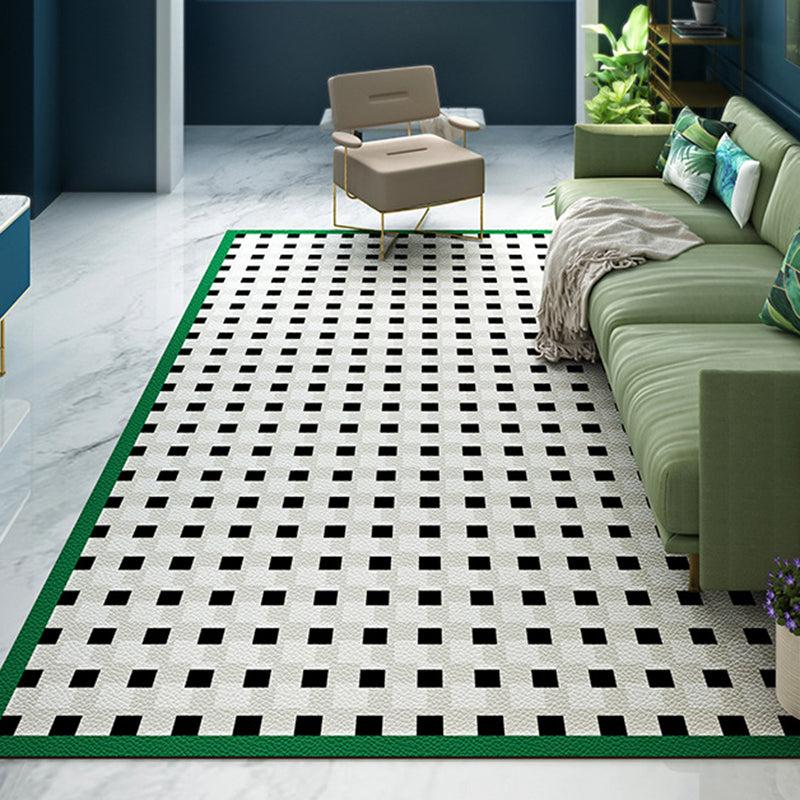 Green Geometry Pattern Rug Polyester Modern Rug Washable Rug for Drawing Room