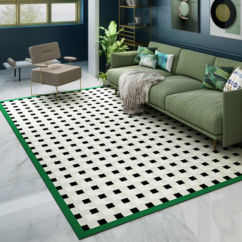 Green Geometry Pattern Rug Polyester Modern Rug Washable Rug for Drawing Room