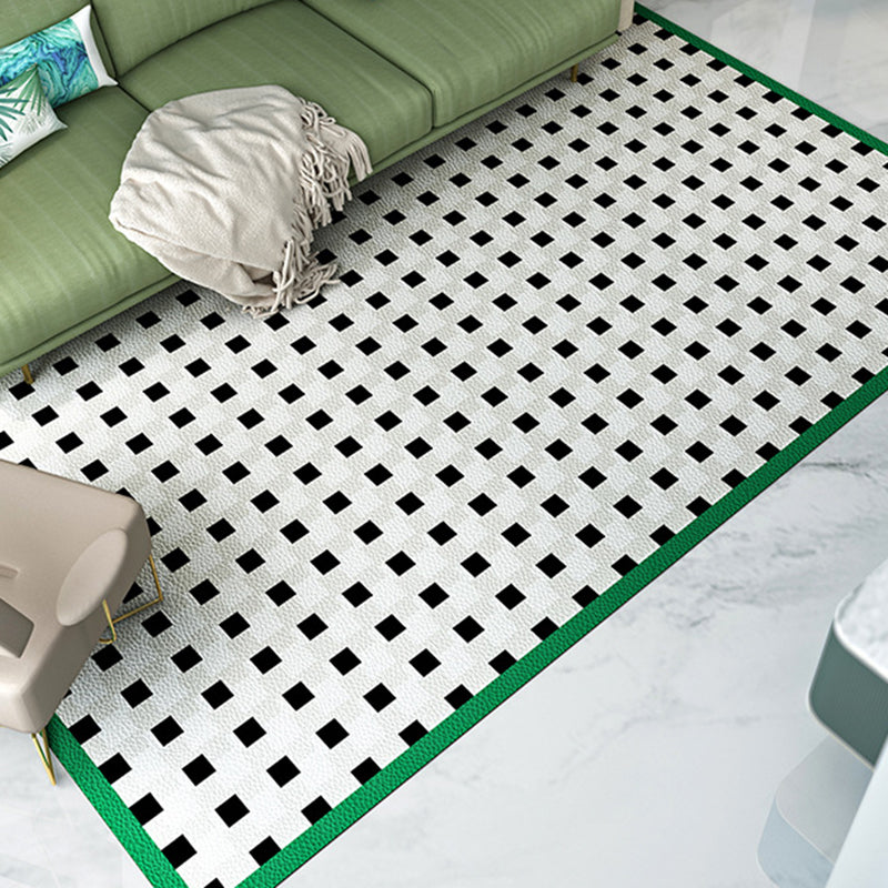 Green Geometry Pattern Rug Polyester Modern Rug Washable Rug for Drawing Room