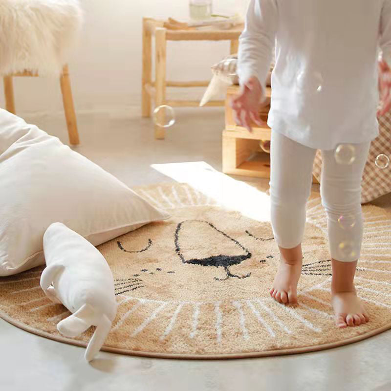 Round Cartoon Pattern Rug Stain Resistant Rug for Children Room