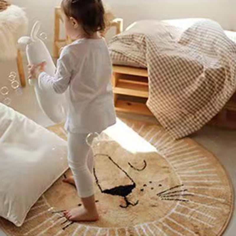 Round Cartoon Pattern Rug Stain Resistant Rug for Children Room