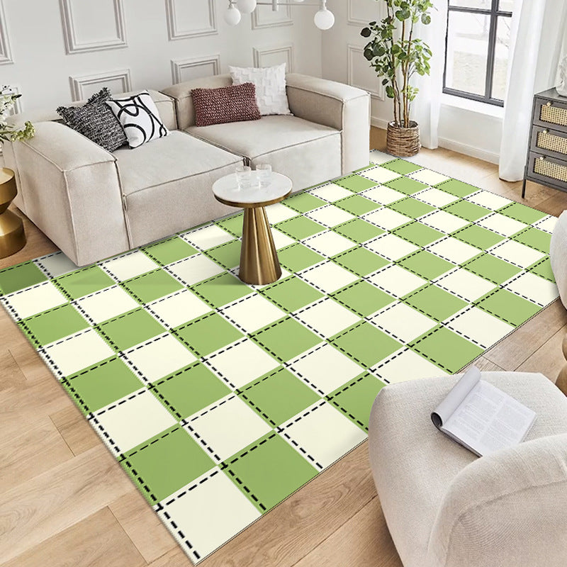 Colorful Lattice Indoor Rug Polyester Area Rug Rectangle Stain Resistant for Living Room