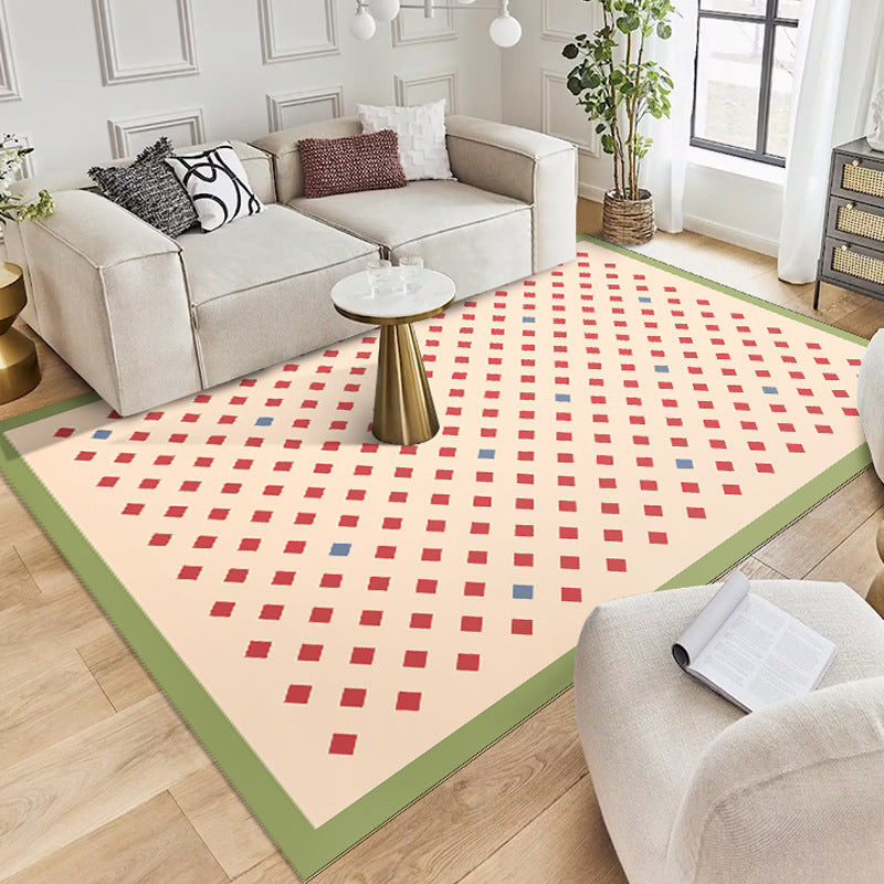 Colorful Lattice Indoor Rug Polyester Area Rug Rectangle Stain Resistant for Living Room