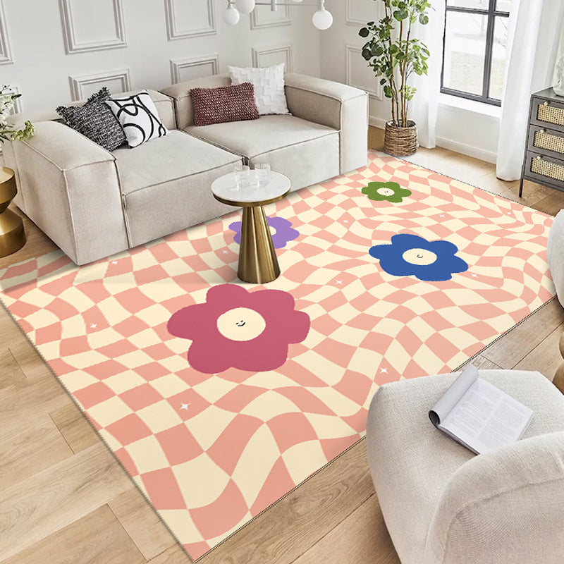 Colorful Lattice Indoor Rug Polyester Area Rug Rectangle Stain Resistant for Living Room
