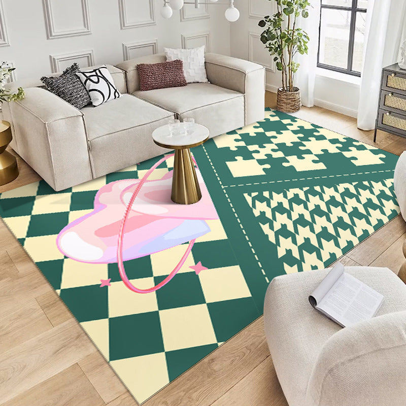 Colorful Lattice Indoor Rug Polyester Area Rug Rectangle Stain Resistant for Living Room