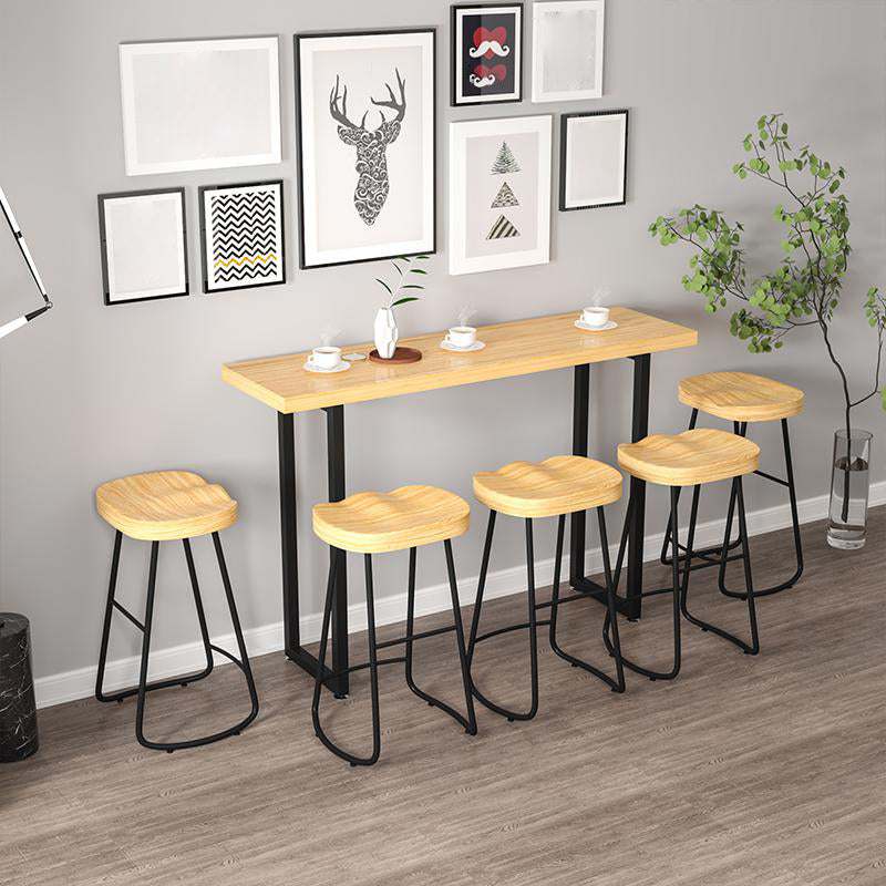 Contemporary Natural Solid Wood Barstool Footrest Restaurant Stool