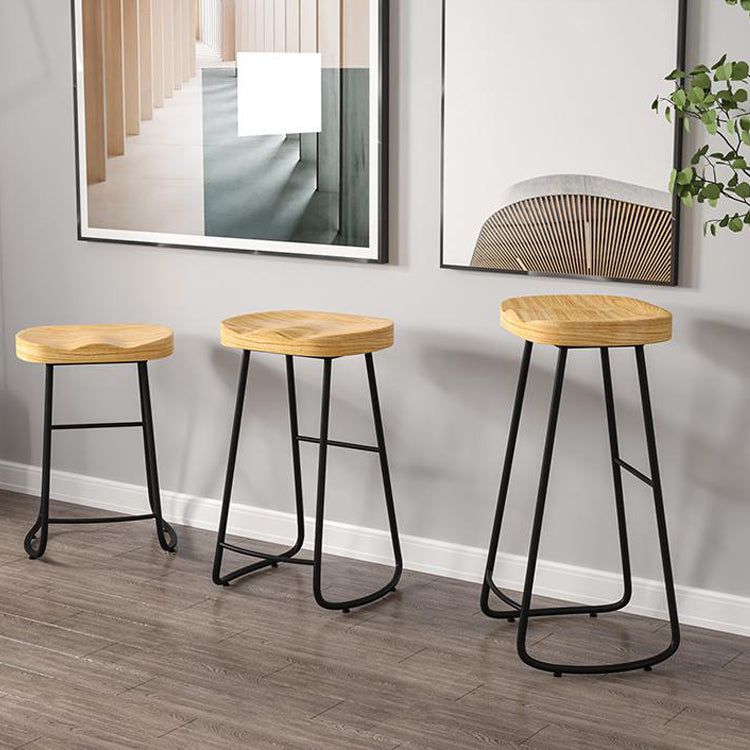 Contemporary Natural Solid Wood Barstool Footrest Restaurant Stool