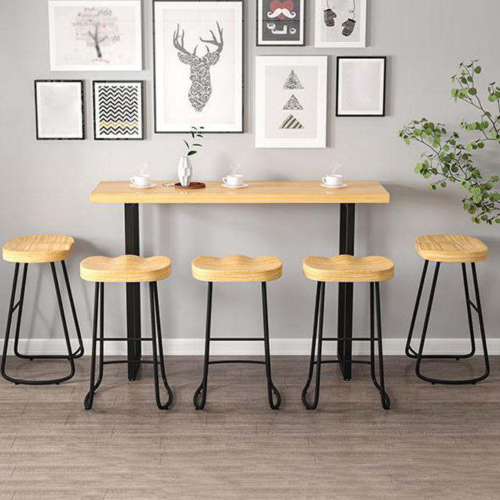 Contemporary Natural Solid Wood Barstool Footrest Restaurant Stool