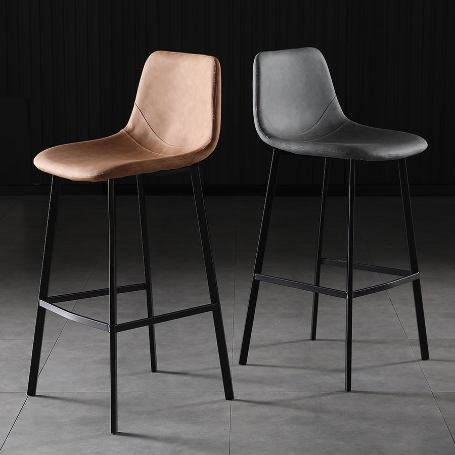 Scandinavian Leather Restaurant Stool Matte Finish Footrest Barstool
