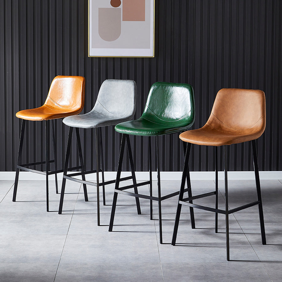 Scandinavian Leather Restaurant Stool Matte Finish Footrest Barstool