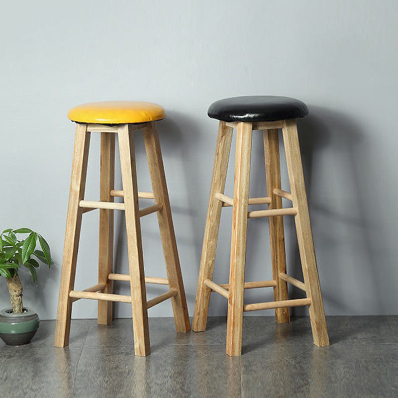 Modern Armless Counter Stool Rubber Wood Kitchen Bar Stool with Seat and Pedal