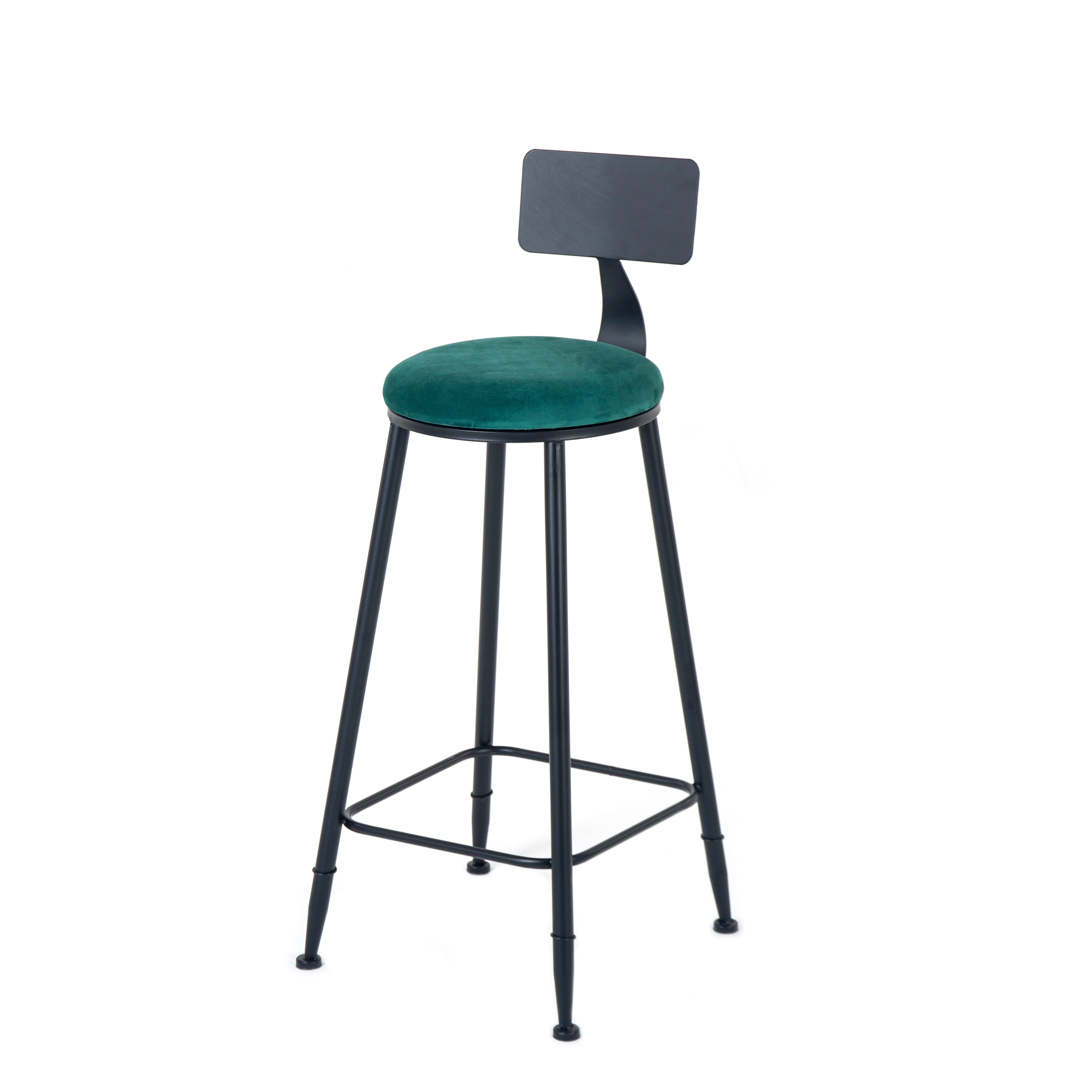 Industrial Armless Backrest Counter Stool Steel Cafe Bar Stool with Velvet Cushion