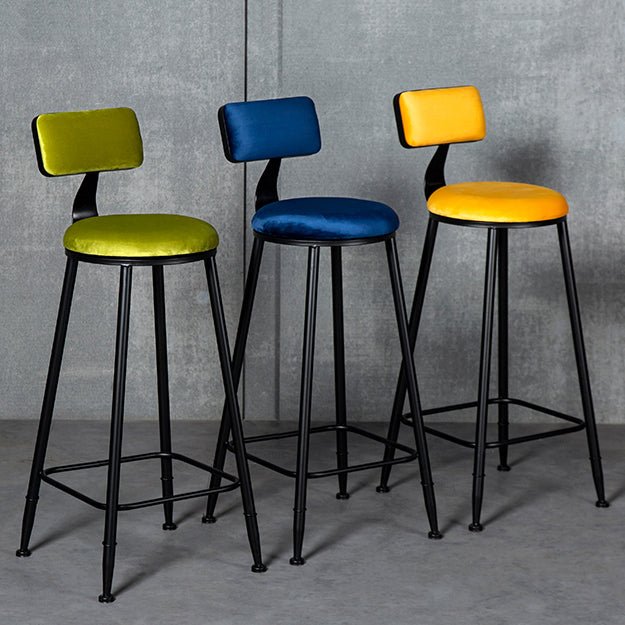 Industrial Armless Backrest Counter Stool Steel Cafe Bar Stool with Velvet Cushion