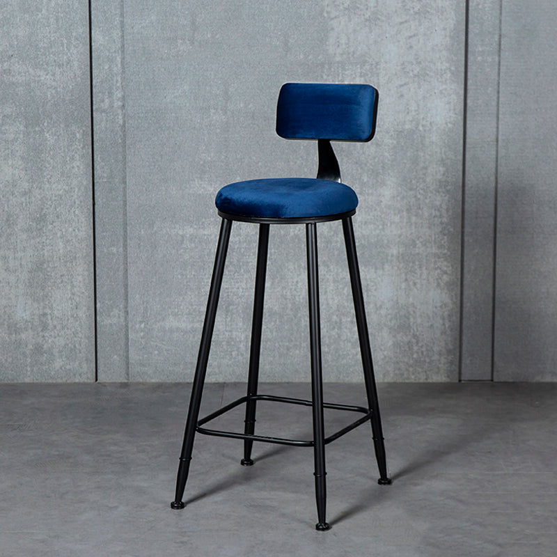 Industrial Armless Backrest Counter Stool Steel Cafe Bar Stool with Velvet Cushion