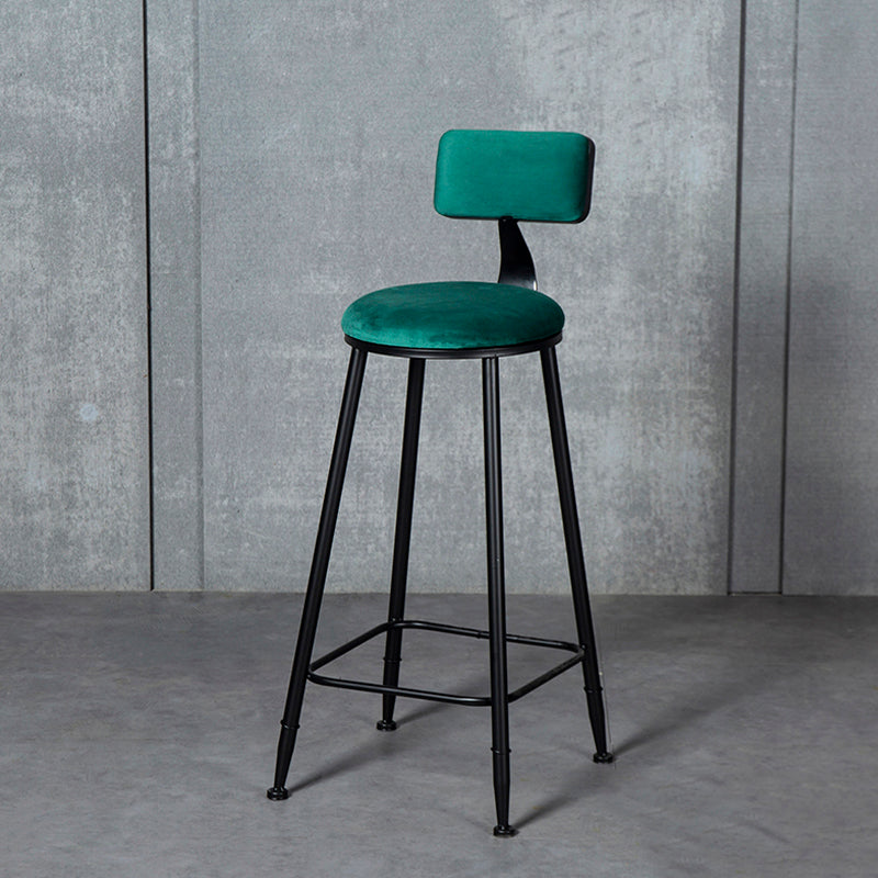 Industrial Armless Backrest Counter Stool Steel Cafe Bar Stool with Velvet Cushion