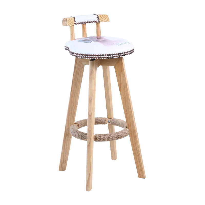 Modern Rotatable Backrest Counter Stool Wood Cafe Bar Stool with Leather Cushion and Pedal