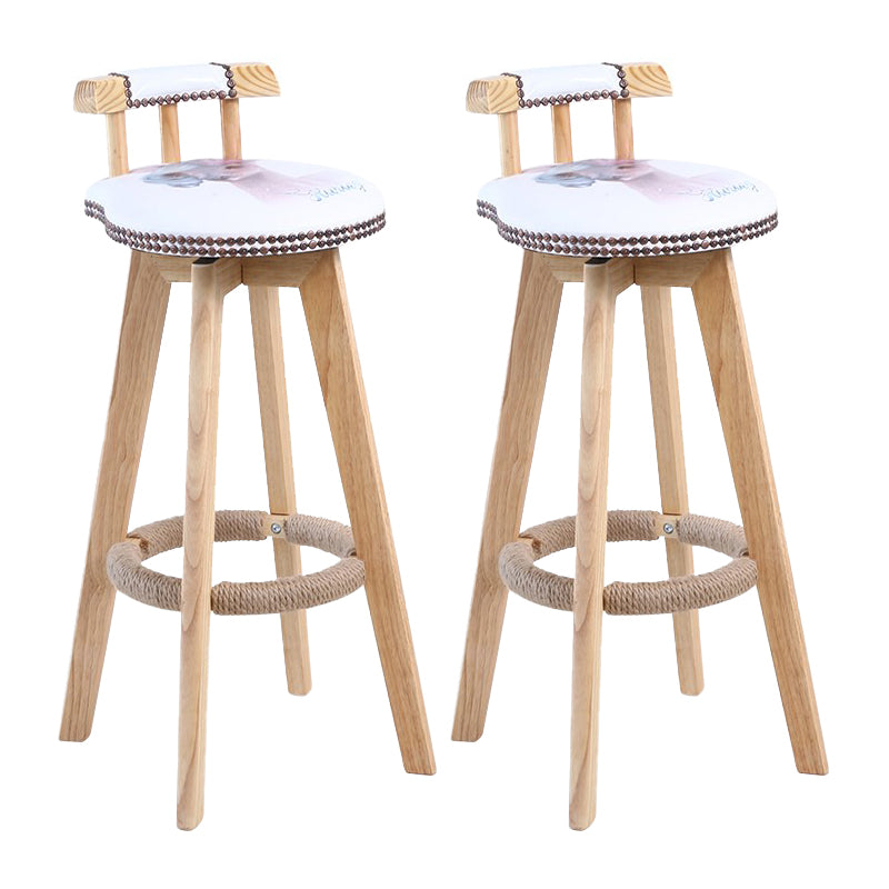 Modern Rotatable Backrest Counter Stool Wood Cafe Bar Stool with Leather Cushion and Pedal