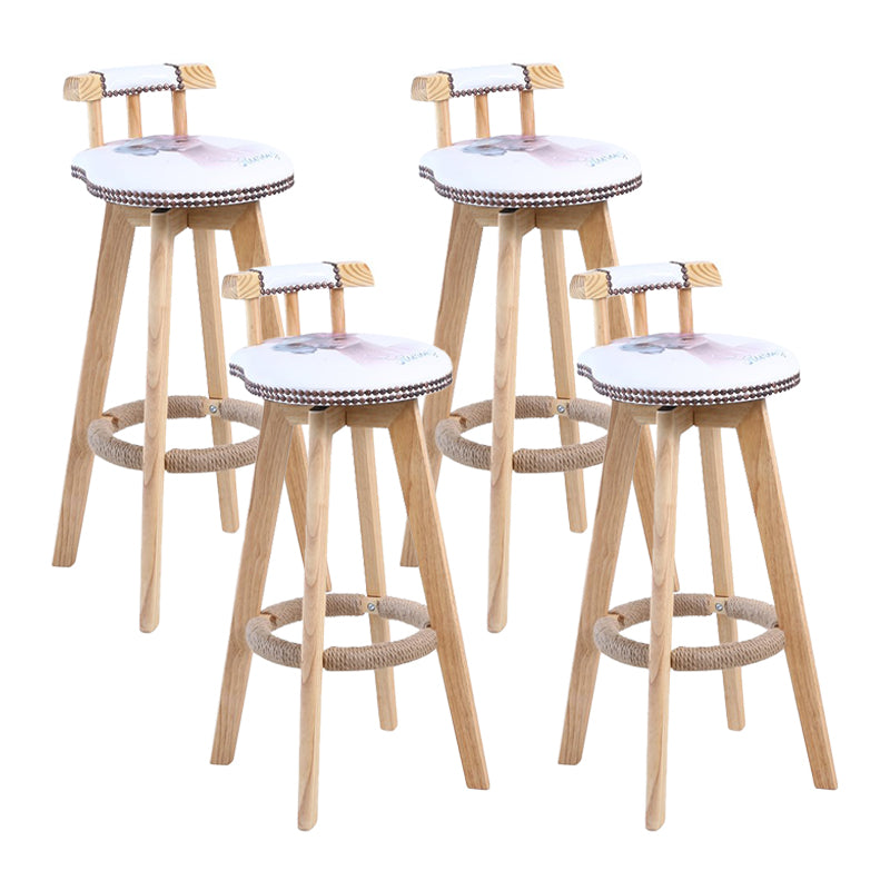 Modern Rotatable Backrest Counter Stool Wood Cafe Bar Stool with Leather Cushion and Pedal