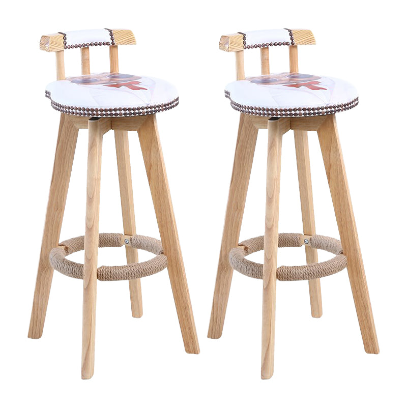 Modern Rotatable Backrest Counter Stool Wood Cafe Bar Stool with Leather Cushion and Pedal