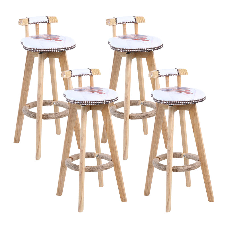 Modern Rotatable Backrest Counter Stool Wood Cafe Bar Stool with Leather Cushion and Pedal