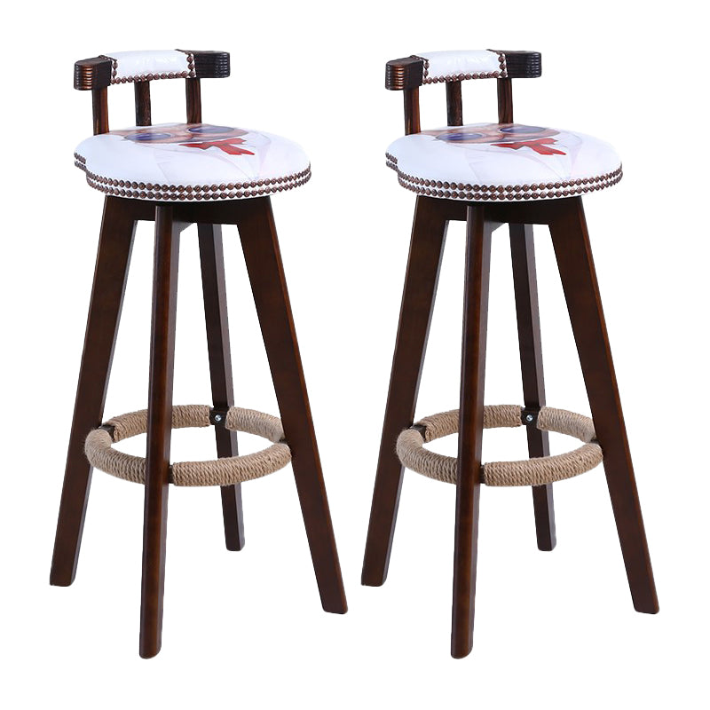 Modern Rotatable Backrest Counter Stool Wood Cafe Bar Stool with Leather Cushion and Pedal