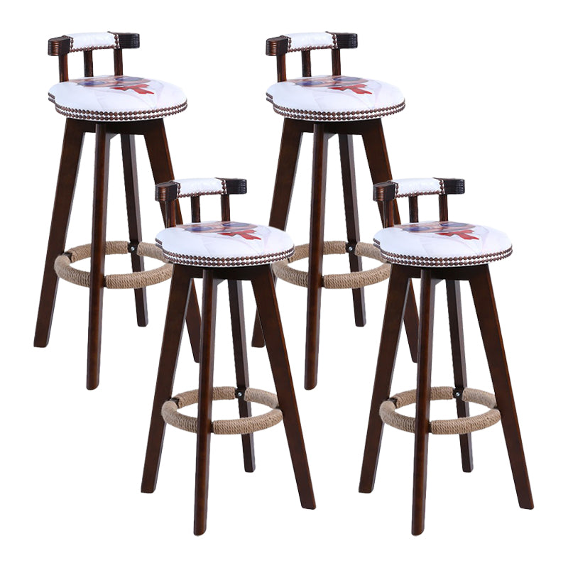 Modern Rotatable Backrest Counter Stool Wood Cafe Bar Stool with Leather Cushion and Pedal