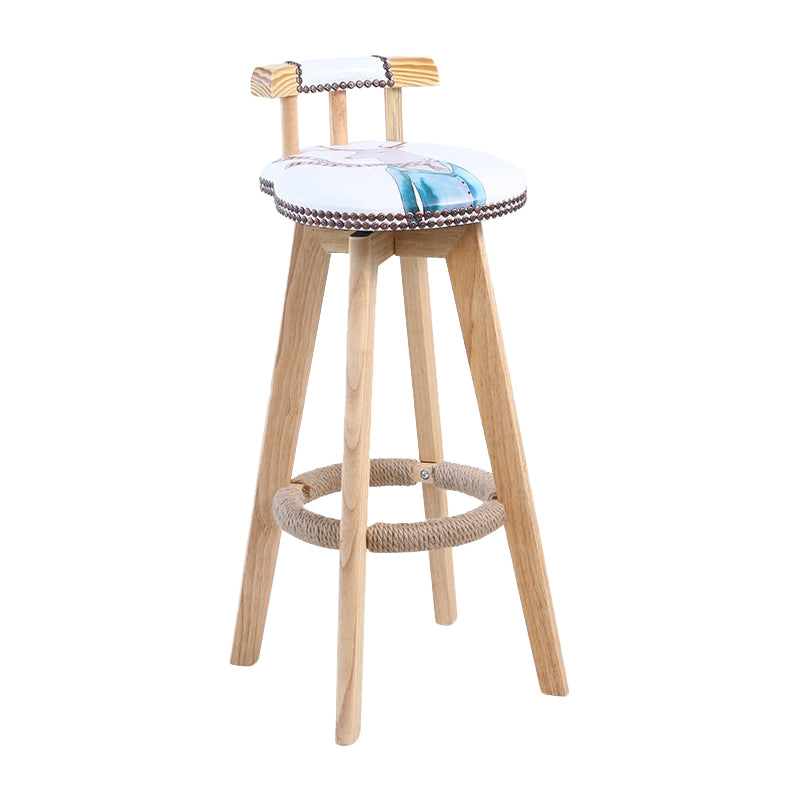 Modern Rotatable Backrest Counter Stool Wood Cafe Bar Stool with Leather Cushion and Pedal