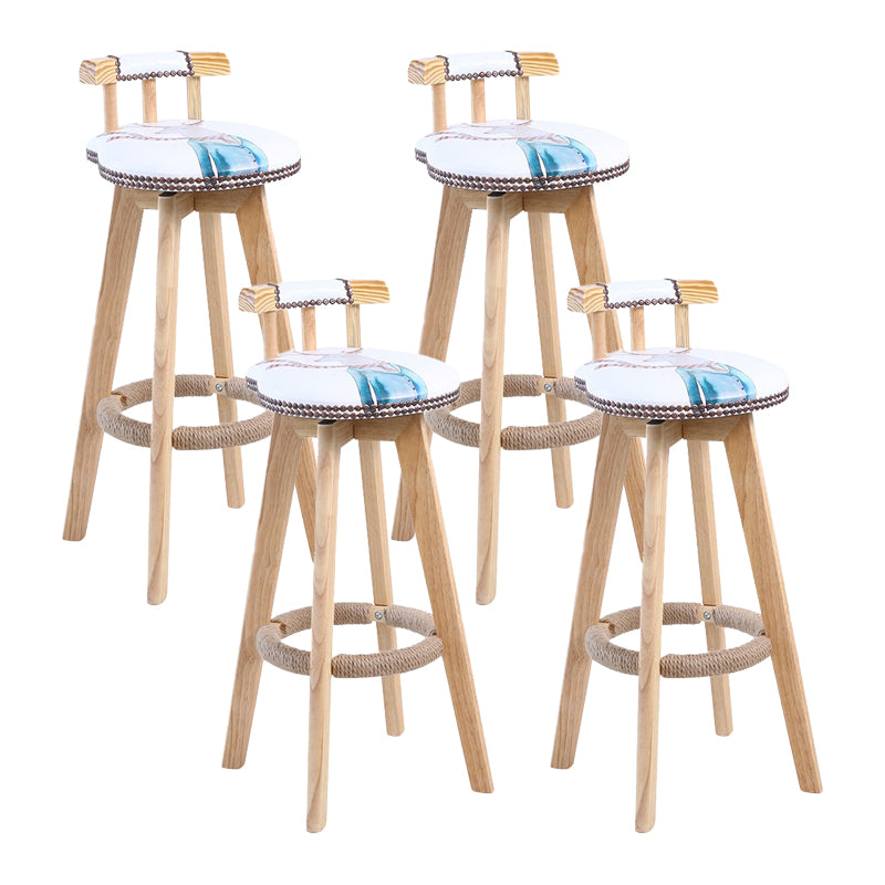 Modern Rotatable Backrest Counter Stool Wood Cafe Bar Stool with Leather Cushion and Pedal