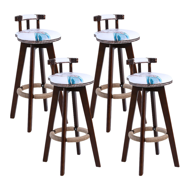 Modern Rotatable Backrest Counter Stool Wood Cafe Bar Stool with Leather Cushion and Pedal