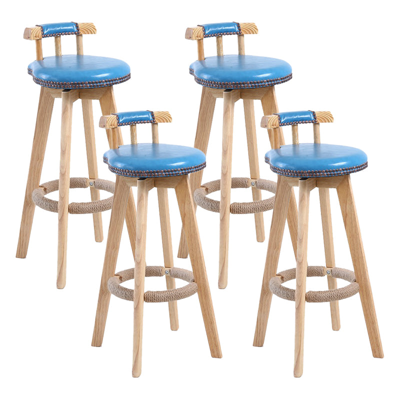 Modern Rotatable Backrest Counter Stool Wood Cafe Bar Stool with Leather Cushion and Pedal