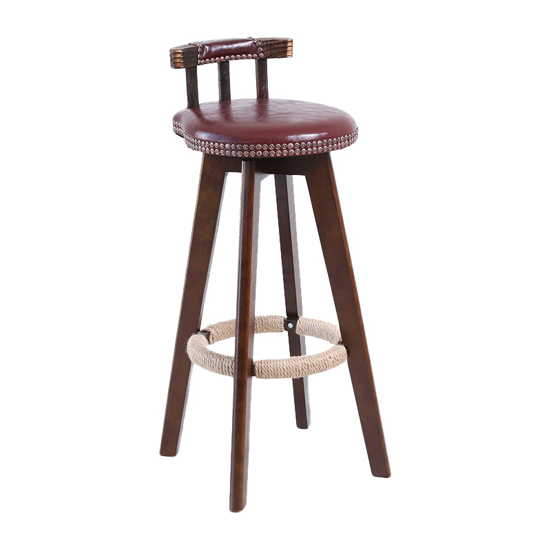 Modern Rotatable Backrest Counter Stool Wood Cafe Bar Stool with Leather Cushion and Pedal
