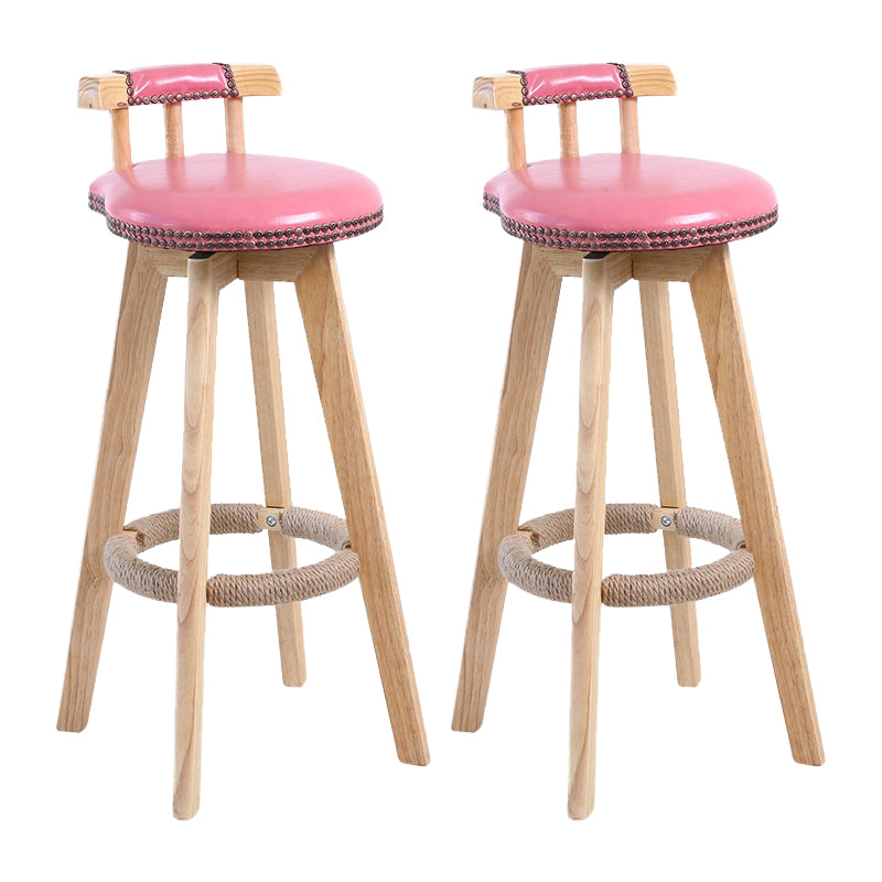 Modern Rotatable Backrest Counter Stool Wood Cafe Bar Stool with Leather Cushion and Pedal