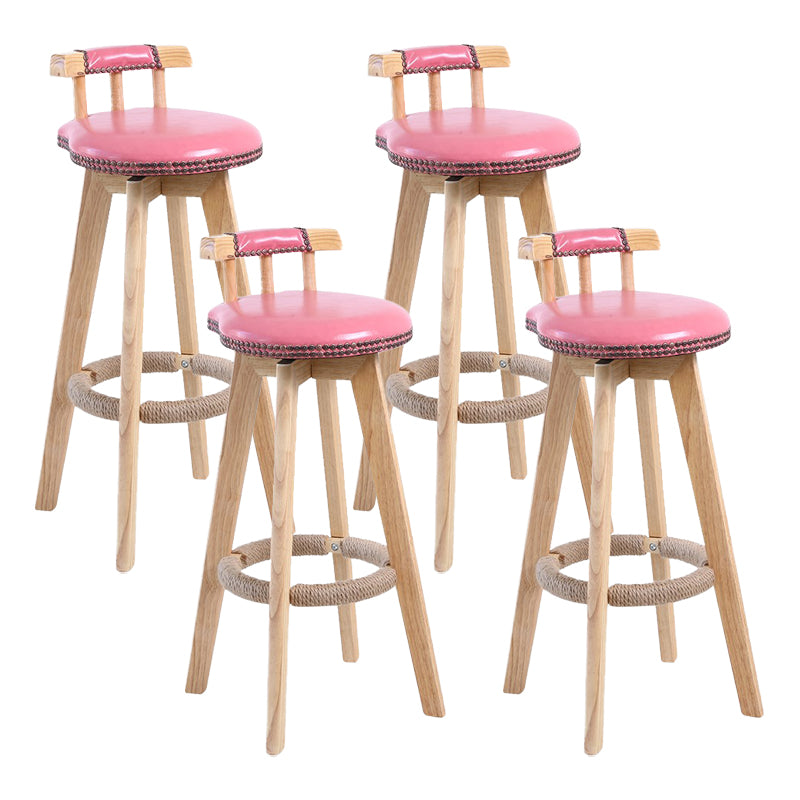Modern Rotatable Backrest Counter Stool Wood Cafe Bar Stool with Leather Cushion and Pedal