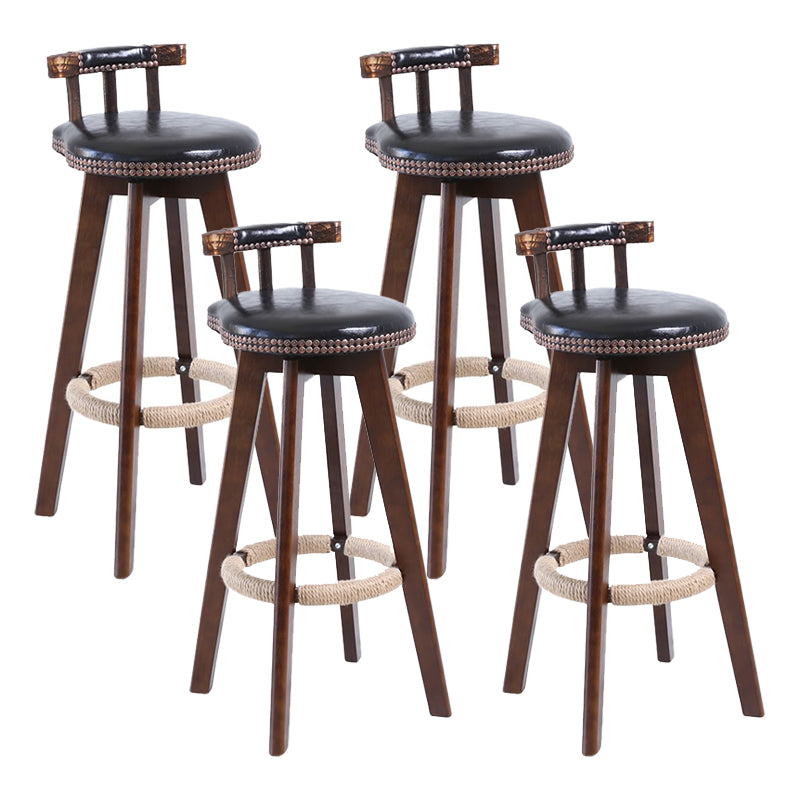 Modern Rotatable Backrest Counter Stool Wood Cafe Bar Stool with Leather Cushion and Pedal
